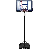Lifetime NBA League Edition Portable Basketball Hoop, Adjustable Height 7.5-10 Ft, 44 Inch Shatterproof Polycarbonate Backboard, Steel Frame, Black/Clear