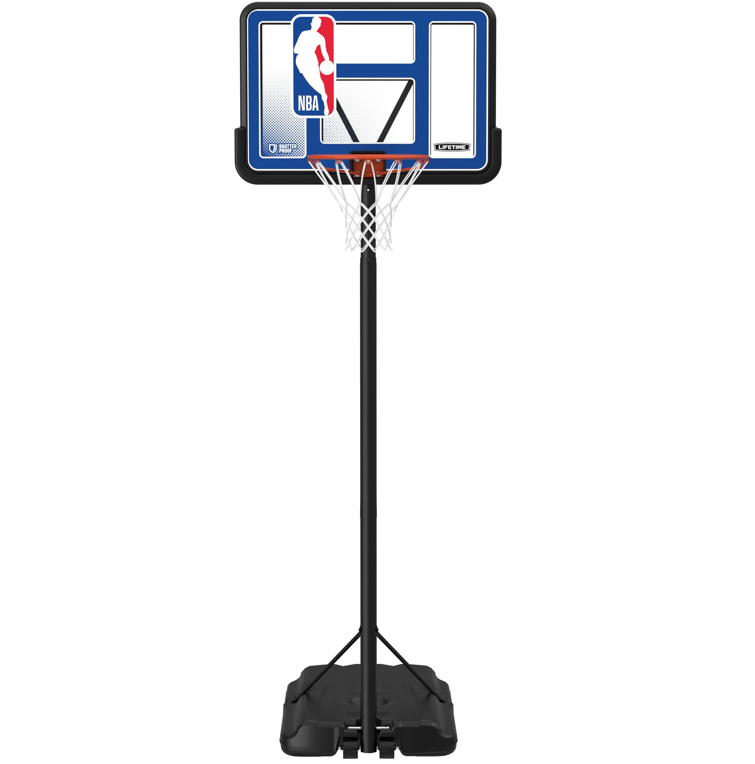 Photo 1 of Lifetime NBA League Edition Portable Basketball Hoop, Adjustable Height 7.5-10 Ft, 44 Inch Shatterproof Fusion Backboard, Base with Wheels
