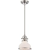 Quoizel Grant 8" Mini Pendant Light, Brushed Nickel with Opal Etched Glass, 13"–48" Adjustable Height for Kitchen Island or B