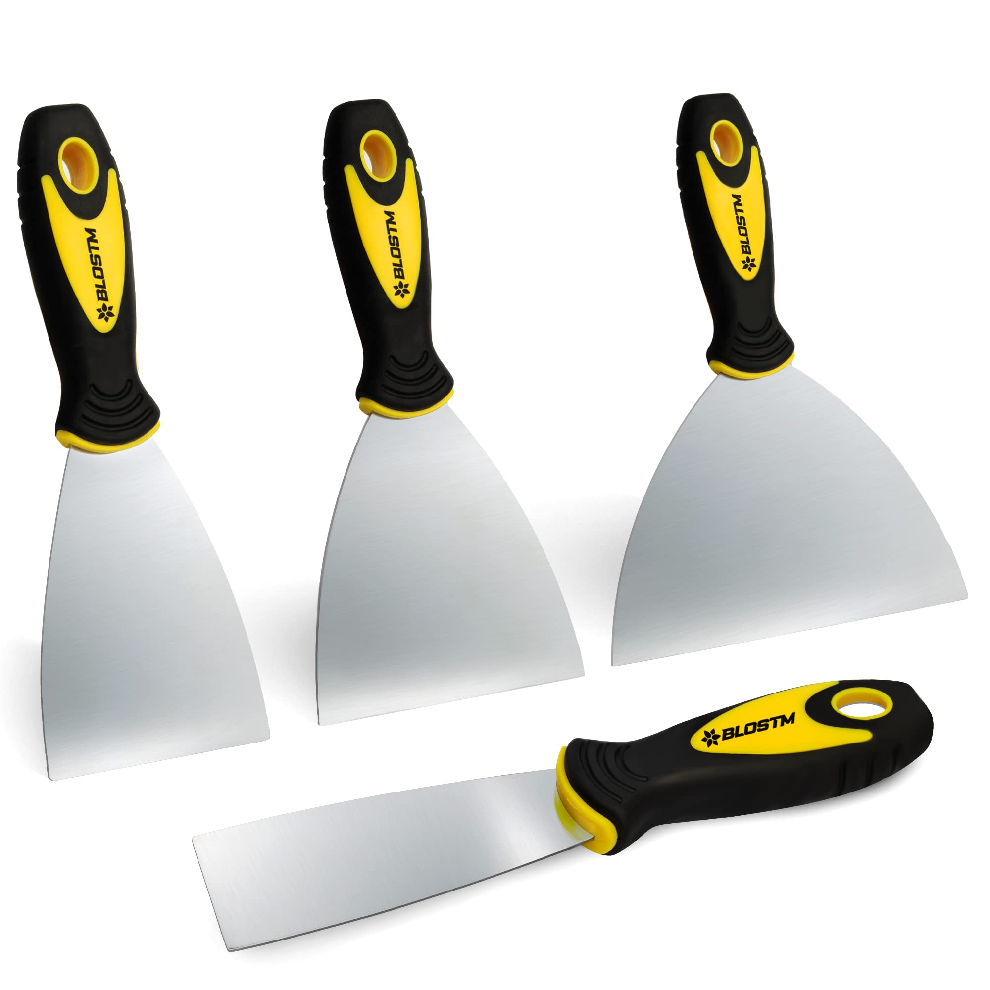 BLOSTM Wallpaper Scraper Set - Stainless Steel Wall Scraper Tool for Decorating, Filling, Cleaning, Dry Wall and DIY Projects - Full Set of 4