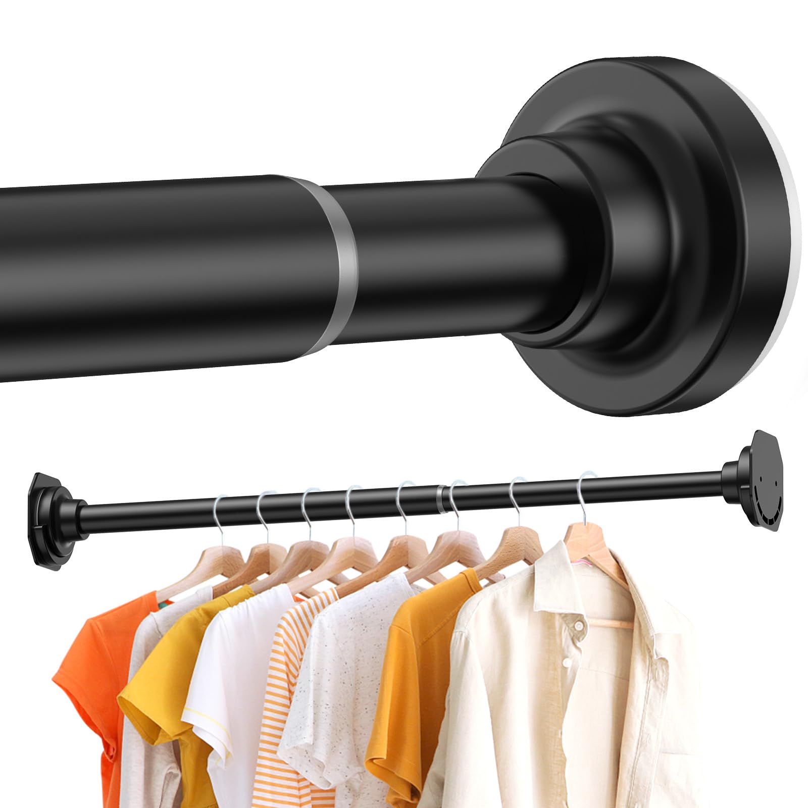 Photo 1 of QINGYUN Closet Rods for Hanging Clothes 18 to 28 Inches, 1 Inch Adjustable Short Closet Rod Heavy Duty Clothes Hanging Tension Rod for Closet Wardrobes Laundry RV, Black