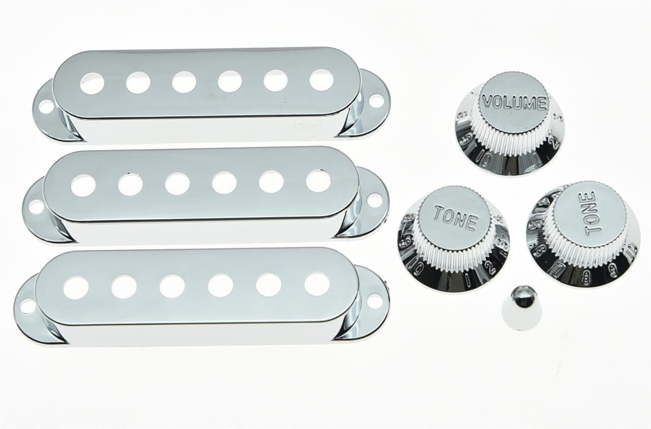 KAISH Chrome Plastic ST Strat 52mm Pole Spacing Pickup Covers Guitar Knobs and 5 Way Switch Tip for USA Stratocaster/Strat - Image 3