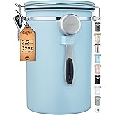 Veken Coffee Canister, 39OZ Large, Airtight Stainless Steel Food Storage Container for 2.2lbs Coffee Beans, Ground, Sugar, Tea, Cookie, Flour, Kitchen Bar Accessories with Date Tracker & Scoop, Blue