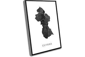 WINDRAIN Wall Art Outdoor,Men Room Decor,Guyana Map Art Poster,Black And White Wall Art Print Of Guyana,Gift Idea,Watercolour Map,Gift For Roommate,16x24 Inch Framed Wall Art