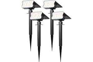 HGGH Solar Lights Outdoor Waterproof IP67, 60 LED 3 Lighting Modes Solar Spot Lights Outdoor for Yard Garden Pathway Landscape, Auto On/Off, Function 2 in 1(Cool White, 4 Pack)