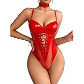 Kaei&Shi Rave Outfits Bodysuit Tops, Fishnet Corset Body Suit, Sexy Lingerie For Women, Faux Leather Festival Goth