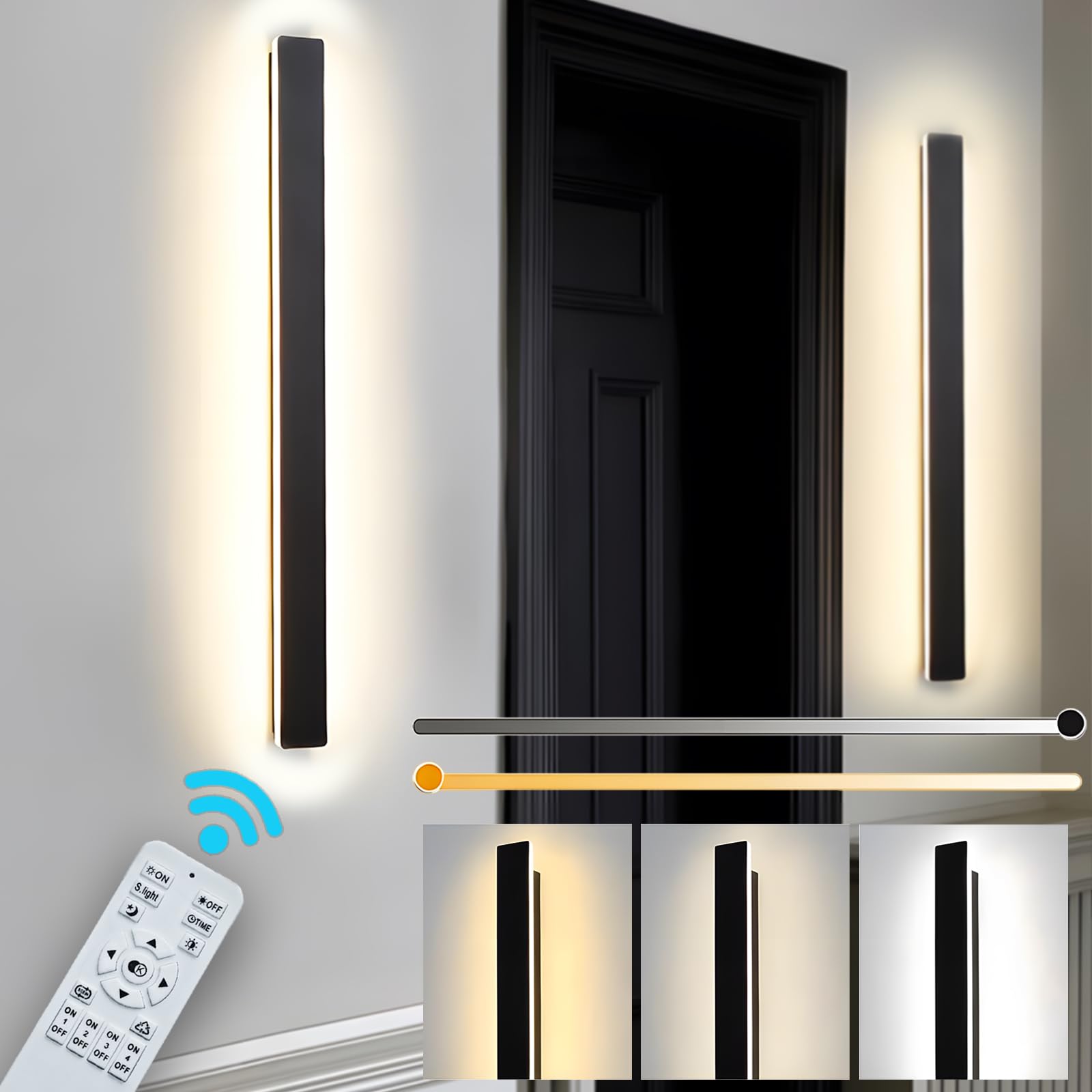 ZTWLEED LED Wall Light Indoor,22W Wall Lamp Modern Dimmable Wall Lamp Strip with Remote Control 2.4GHz,Long Wall Sconce Lights for Bedroom Living Room Corridor Stair 60CM Black — image 1