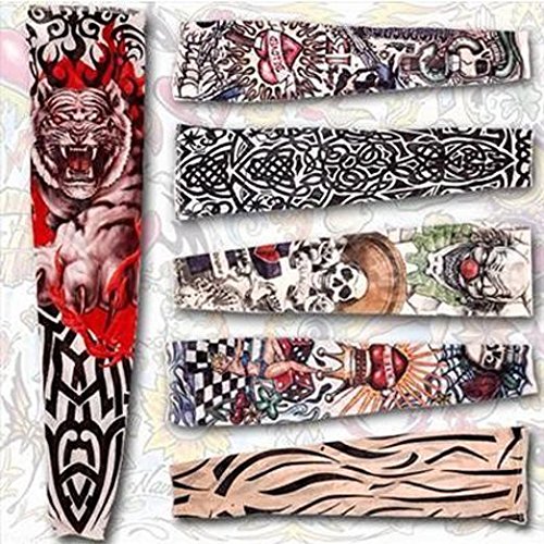 Natuworld Set of 6 Pcs Unisex Super Cool Body Art Arm Temporary Fake Slip on Tattoo Sleeves Warm Stocking Accessories