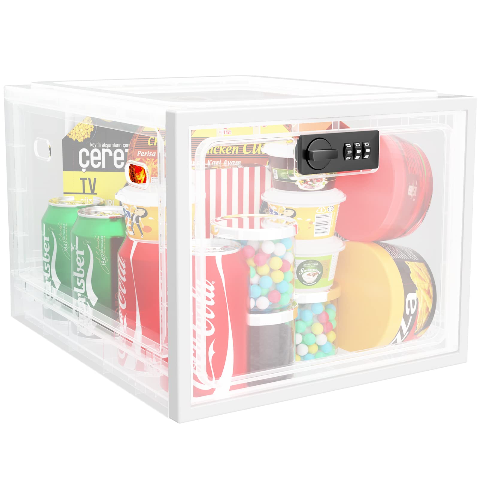 Photo 1 of iBune Large Lock Box, Lockable Storage Box Medicine Lock Box, Box with Lock Fridge Lock Box Snack Locker Food Lock Box, Phone Lock Box Lock Boxes for Personal Items, White **SE NOTES**