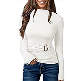 Pink Queen Women's Chic Top Long Sleeve Mock Neck Shirts Metal Ring Decor Ruched Slim Fit Tee