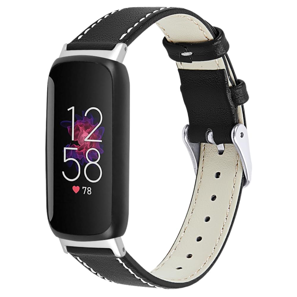 SeNool PU Leather Strap Compatible with Fitbit Inspire 3, Men and Women Soft Breathable Replacement Watch Strap Bands Compatible with Fitbit Inspire 3 - Black