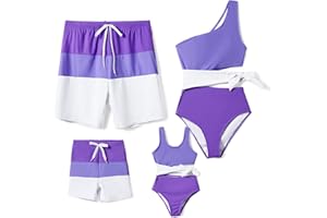 PATPAT Family Matching Swimsuits Mommy and Me One Shoulder Cutout Colorblock Bathing Suits One Piece Swimwear Sets