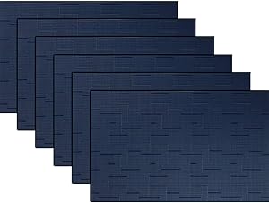 pigchcy Placemats,Washable Woven Vinyl Placemats for Dining Table,Easy to Clean Plastic Placemats Set of 6(18"X12",Navy Blue)