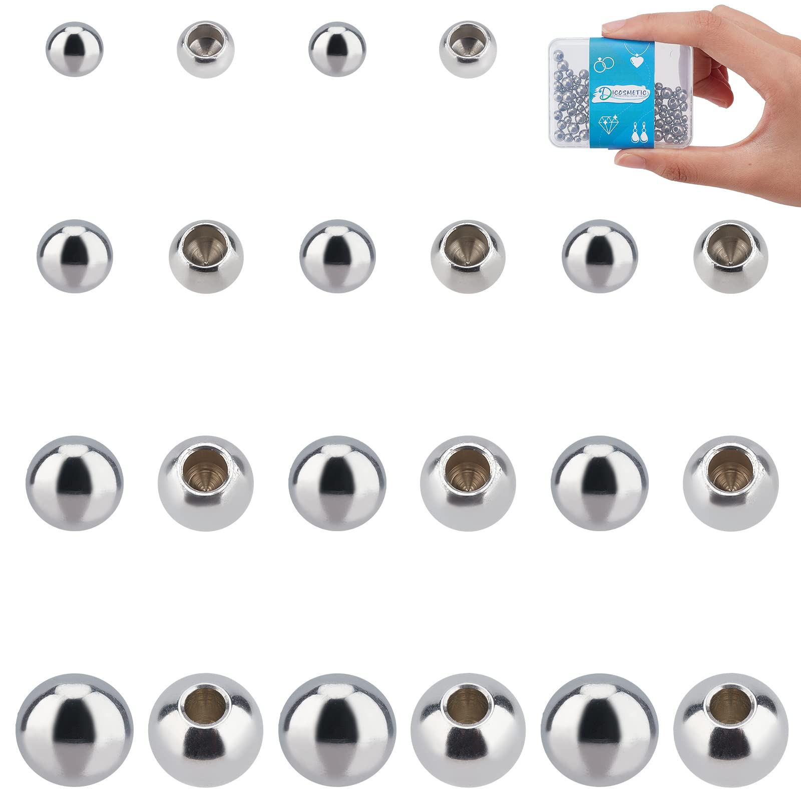 DICOSMETIC 120Pcs 4 Sizes Memory Wire End Caps Stainless Steel Cord End Caps Round Half Drilled Beads Ball Shape Cord Terminators for Earrings Necklace Bracelet Jewelry Making DIY Crafts, Hole: 2mm