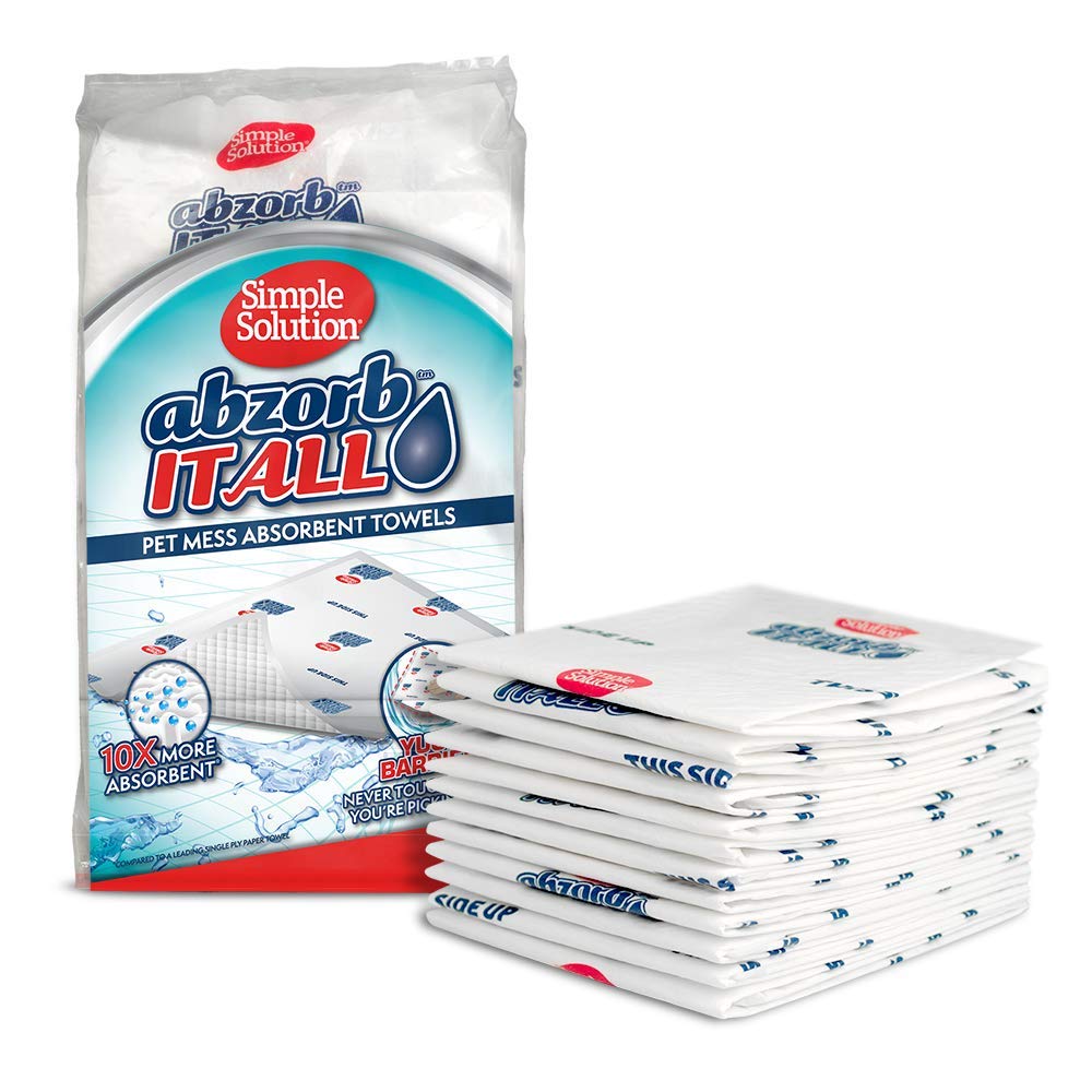 Simple Solution Abzorbitall Pet Mess Absorbent Towels - Multi-Surface Urine and Dog Poop Cleaning Sheets - 12 x 17 inches - 30 Towels