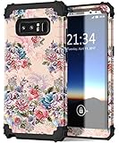Galaxy Note 8 Case, Hocase Shockproof Heavy Duty Hybrid Silicone Rubber Bumper+Hard Shell Full Body Protective Phone Case w/ Lovely Peony Floral Print for Samsung Galaxy Note 8 (2017) - Black