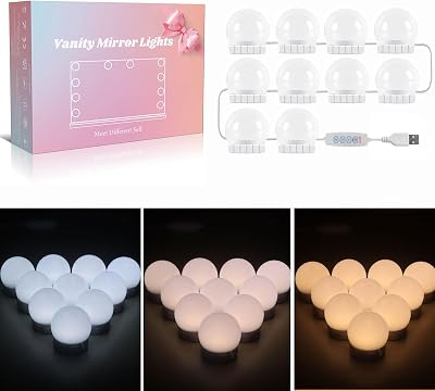 Akynite Hollywood Mirror Lights 10 LEDs USB 3 Colors 10 Brightness Dimmable