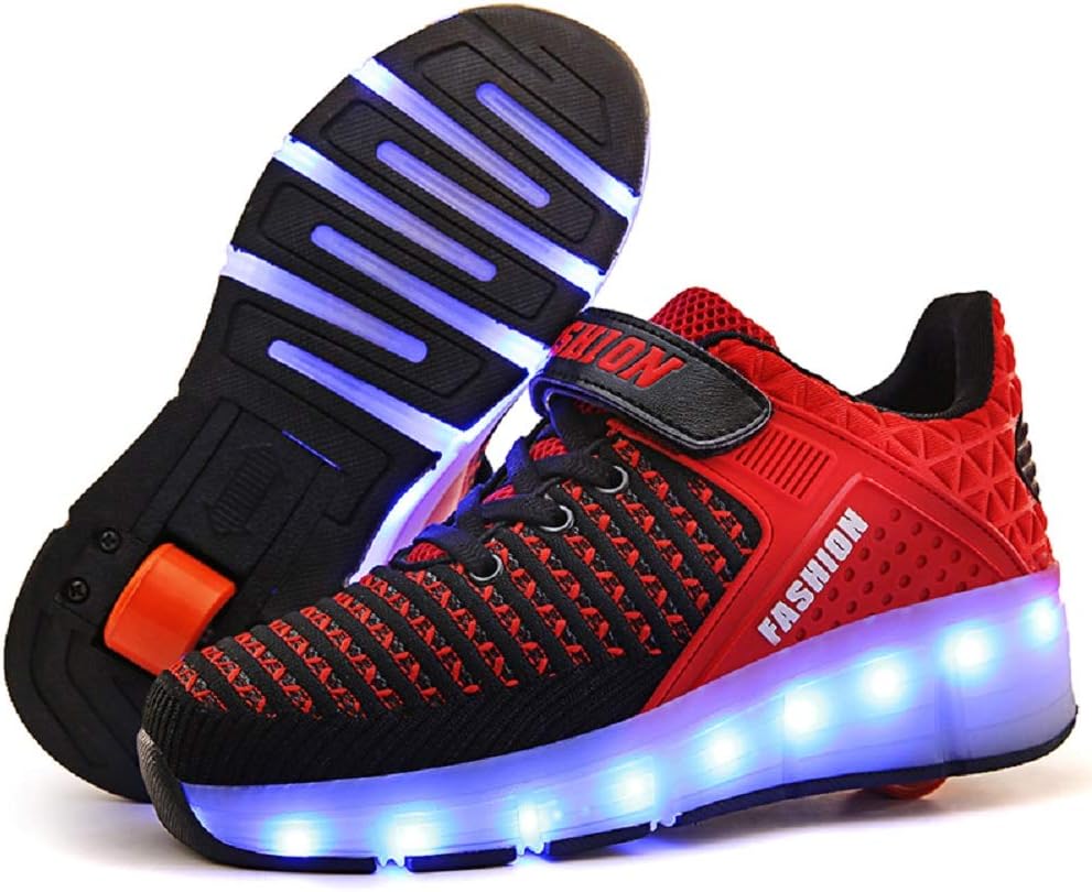 Ufatansy USB Charging Shoes Roller Shoes Girls Roller Skate Shoes Boys Kids LED Light up Wheel Shoes Roller Sneakers Shoes Wheels for Kids Best Gifts