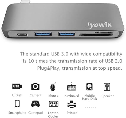 Iyowin Aluminio Thunderbolt 3 USB Tipo-C Adaptador Dongle para ...