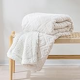 EverGrace Jacquard Boho Sherpa Fleece Throw Blanket for Couch, Super Soft Cozy Fuzzy Plush Blankets for Winter, Reversible Thick Warm Blanket for Bed, Sofa, Living Room, Off White, 50" x 60"