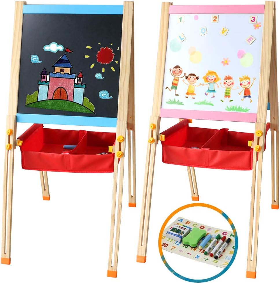 Pizarra Infantil JOYOOSS 3 En 1 Magnética - Caballete Madera Ajustable 93-127cm Para Niños 3-12 Años