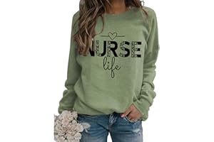BOFUPAGO Nurse Sweatshirt for Women, Womens Crewneck Long Sleeve Tops with Nurse Life Letter Graphic Printed Nurse Shirts
