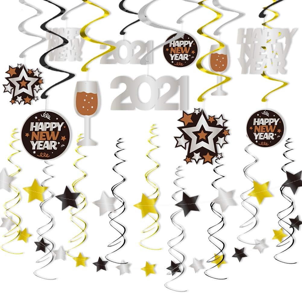 FRIDAY NIGHT Happy New Year 2022 Swirl Hanging Decorations for New Years Eve Party Celebrations Supplies ( 26 Pcs)