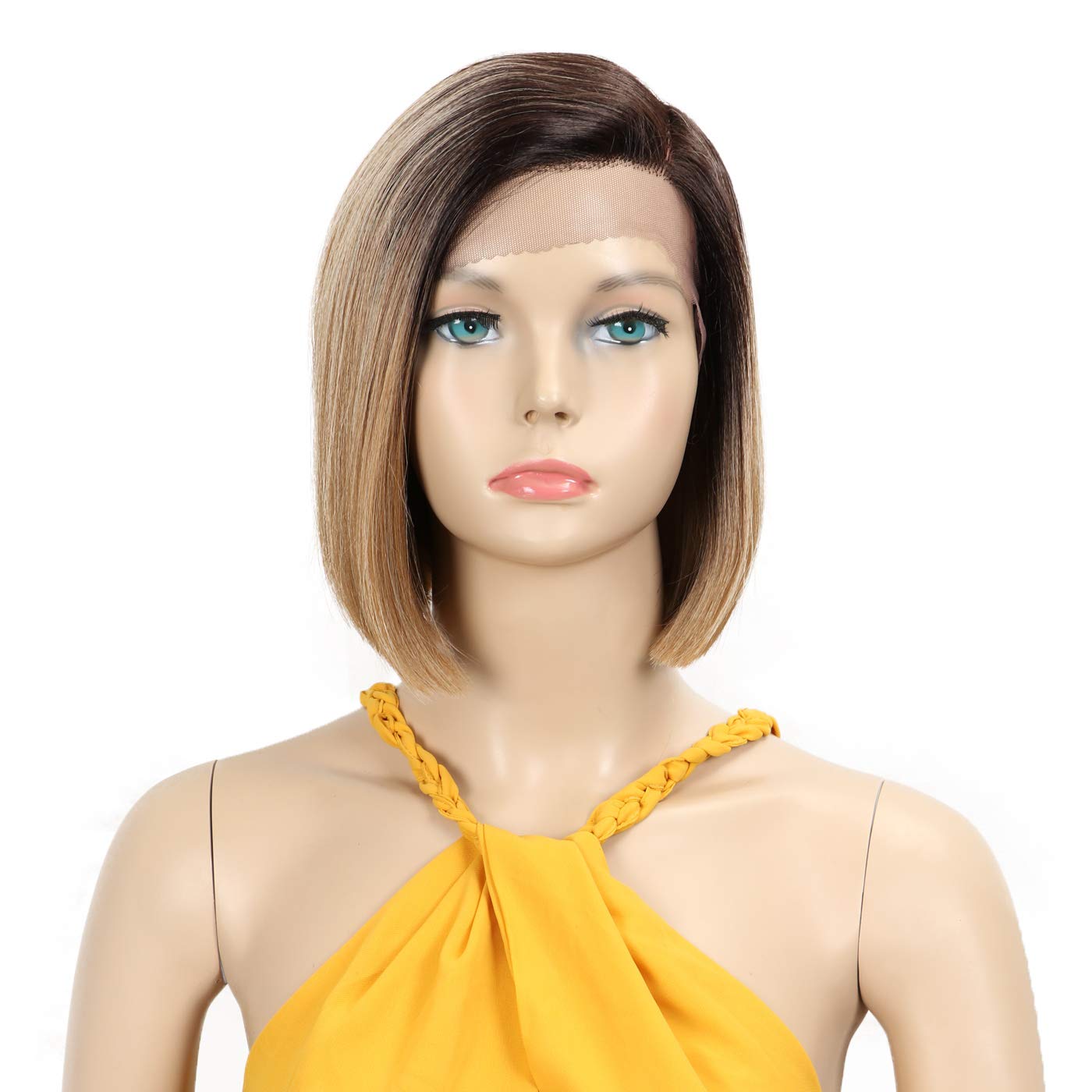 Début Lace Front Wigs for Black Women Bob Wigs for White Women Synthetic Hair 9.5" 120g Brown Straight Swiss Lace Heat Resistant Fibers Half Hand Tied (9.5 Inches, TT6/23C)