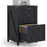 Halitaa 2 Drawer Small File Cabinet, Farmhouse Vertical Filing Cabinet Fits Letter and A4 Size, Under Desk Wooden File Cabinets for Home Office, Printer Stand, Black