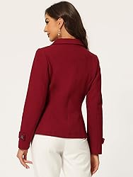 Allegra K Women's Notched Lapel Double Breasted Pea