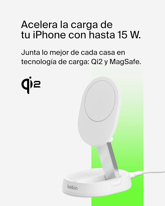 BoostCharge Pro Qi2 Carregador sem fios compatível com MagSafe, suporte de carregamento magnético conversível de 15W, para Apple iPhone 17, Air, Pixelsnap, AirPods, Adaptador de 20W - Branco