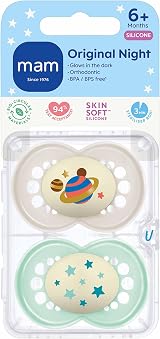MAM Night Soothers 6-18 Months 2 Pack Glow in the Dark Grey/Cream view 2