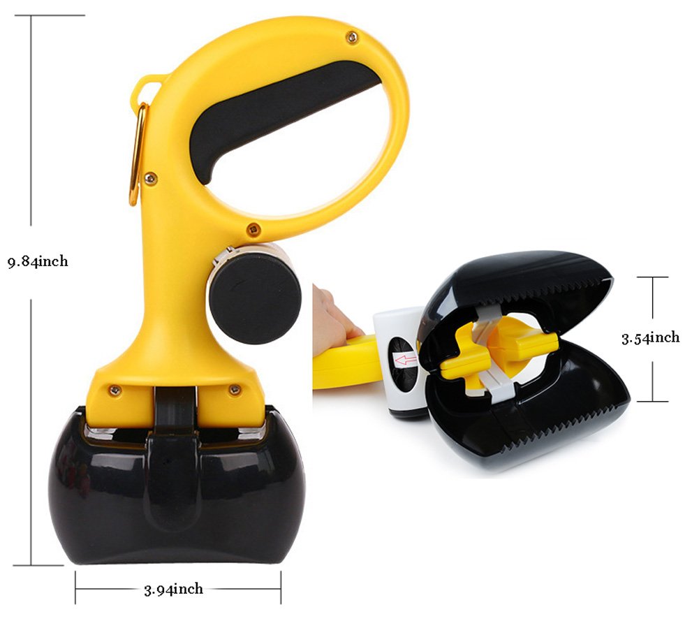 Pooper Scooper Rake Spade Cat Dog Pet Waste Scoop-Portable Jaw Clamp Scooper For Indoor Or Outdoor Waste Picker Perfect For Small Medium Large XL Pets (FREE Pet Brush & 6 Roll Sog Poop Bags)