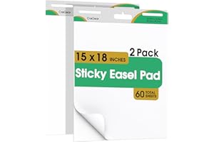 CREGEAR 15 x 18 Inch Sticky Easel Pads, 2-Pack 30 Sheets/Pad Self-Stick Flip Chart Paper for Classrooms, Offices, and Presentations, Mini Easel Paper Featuring Strong Adhesive & Bleed-Resistant