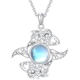 Pextrid 925 Sterling Silver Ocean Animals Moonstone Necklace, Dolphin/Crab/Fish/Sea Horse Pendant Necklace for Women, Moonstone Jewelry Gift for Mother Wife Lover, Birthday Anniversary