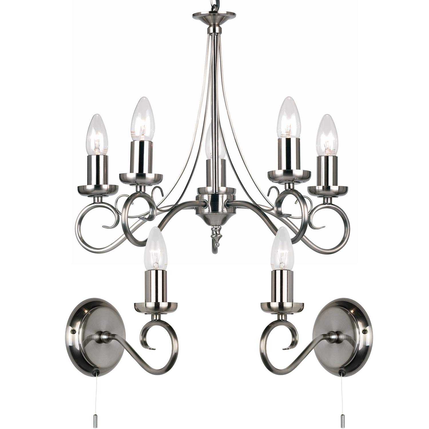 5 Bulb Flush Hanging Ceiling Chandelier Lamp 2x Wall Light Pack