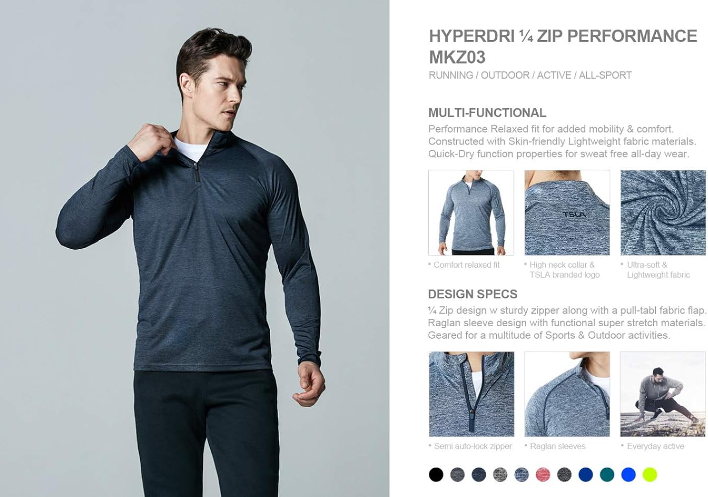 TSLA Men's 1/4 Zip Pullover Long Sleeve Shirt, Quick Dry Performance Running Top, Athletic Quarter Zip T-Shirt : Clothing