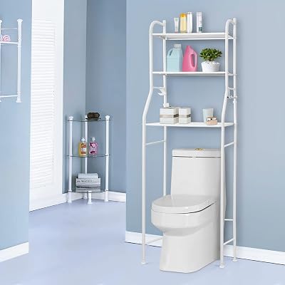 Holdfiturn Over Toilet Storage Unit 3 Tier White Iron Bathroom Shelf Organizer