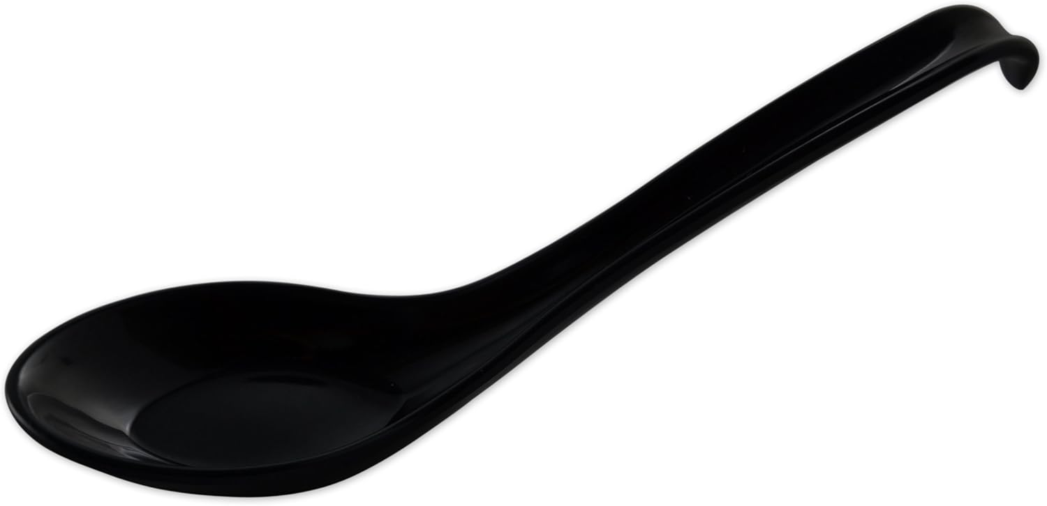 Premium Black Asian Soup Spoons w/ Hooked Handle Set of 8