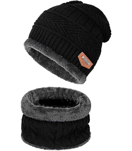 LCZTN Womens Pom Beanie Hat Scarf Set Girls Cute Winter Ski Hat