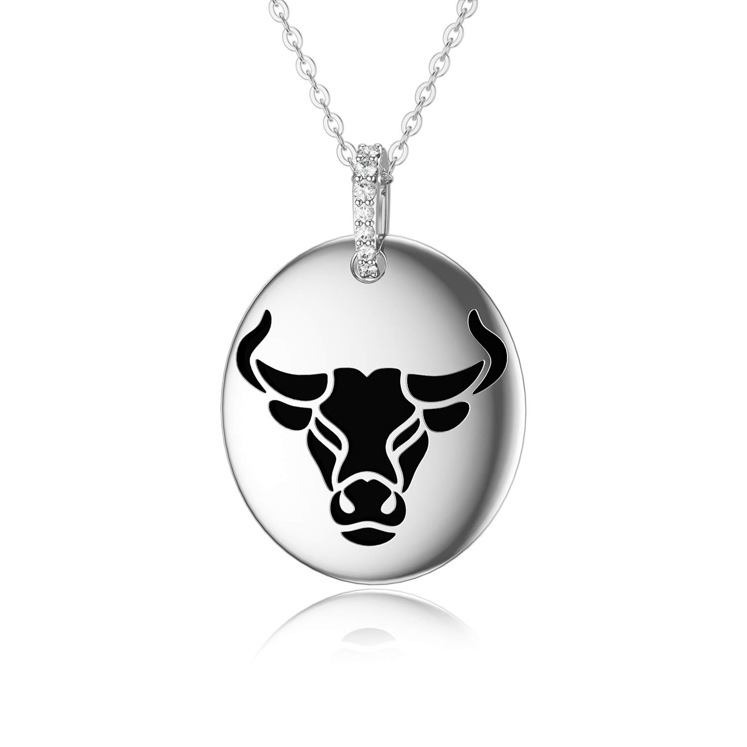 ROMANTICWORK 2021 Sterling Silver Necklaces with Chinese Zodiac Cow Pendant with Animal Charms Christmas Jewelry Gifts for Men, Boys and Girls