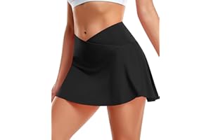 DERCA Tennis Skirts for Women Crossover Athletic Golf Skort with Pockets High Waisted Running Skirt