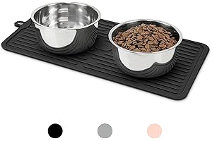 Ptlom Pet Placemat for Dog and Cat, Mat for Prevent Food and Water Overflow, Suitable for Medium and Small Pet, Black, Silicone