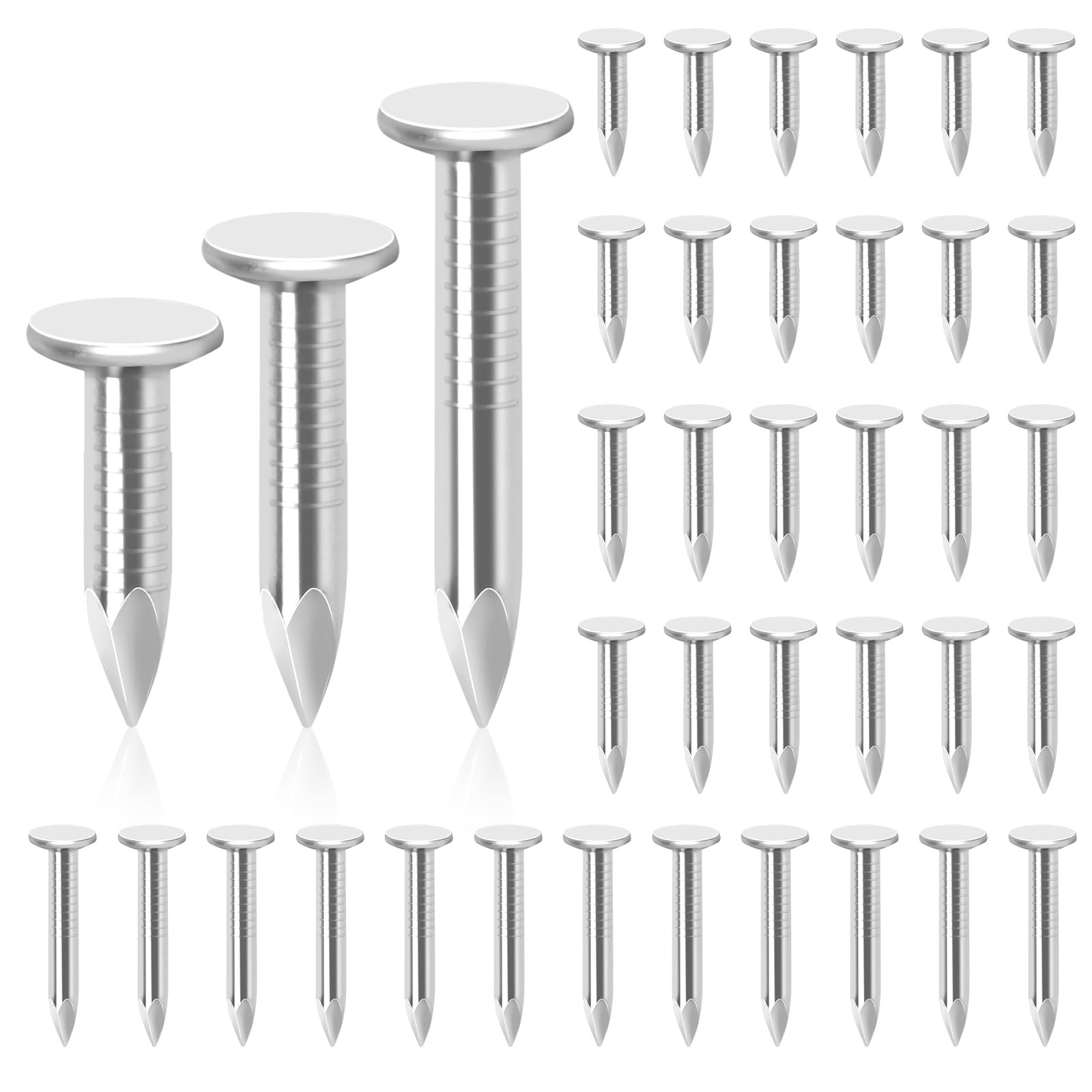 Glarks 400Pcs 3/4inch, 1inch, 1-1/4inch Steel Roofing Felt Nails Zinc Plated Roofing Felt Pins Clout Nails Countersunk Head Felt Nails, for Securing Shed Roofs, Roofing Felt Slate Boards