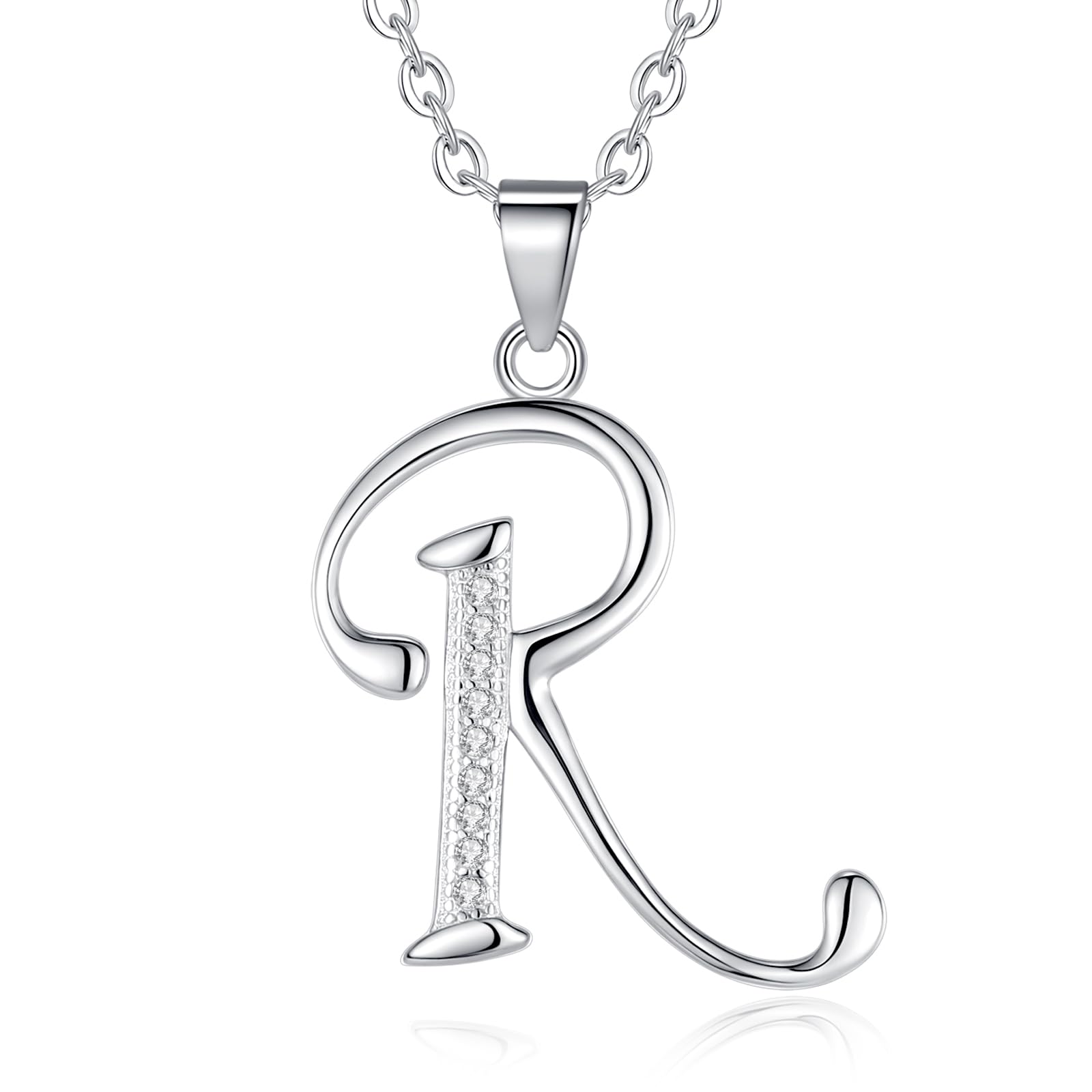 VIKI LYNN Initial Pendant R 925 Sterling Silver Letter Necklace with Cubic Zirconia Personalised Gifts for Women Ladies Girls — image 1