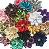 Chenkou Craft Mix 40pcs Ribbon Flowers Bows Rhinestone Wedding Ornament Appliques