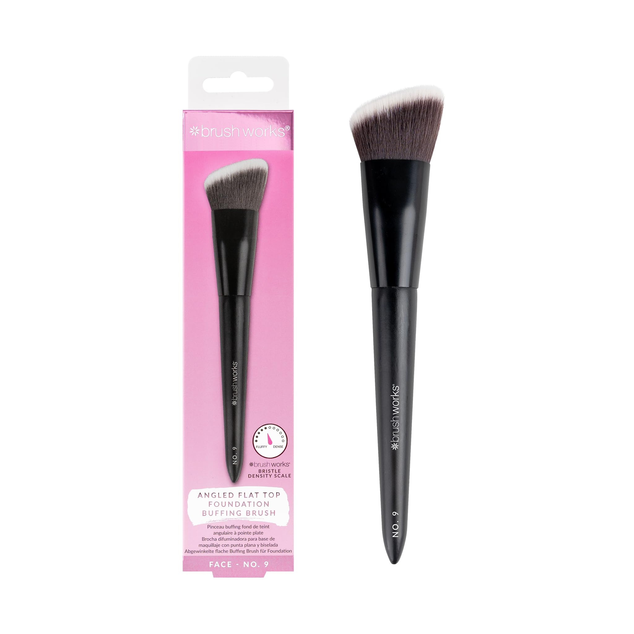 Brushworks No. 9 Angled Flat Top Foundation Buffing Brush - Foundation Makeup Brush for Seamless, Air-brushed Finish, For Cream & Liquid Makeup, Vegan & Cruelty-Free
