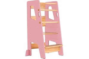 OCODILE Toddler Standing Tower - Adjustable Height Toddler Kitchen Stool Helper - Ideal Kids Kitchen Step Stool for Learning New Skills - Updated Design with Safety Feet - Pink
