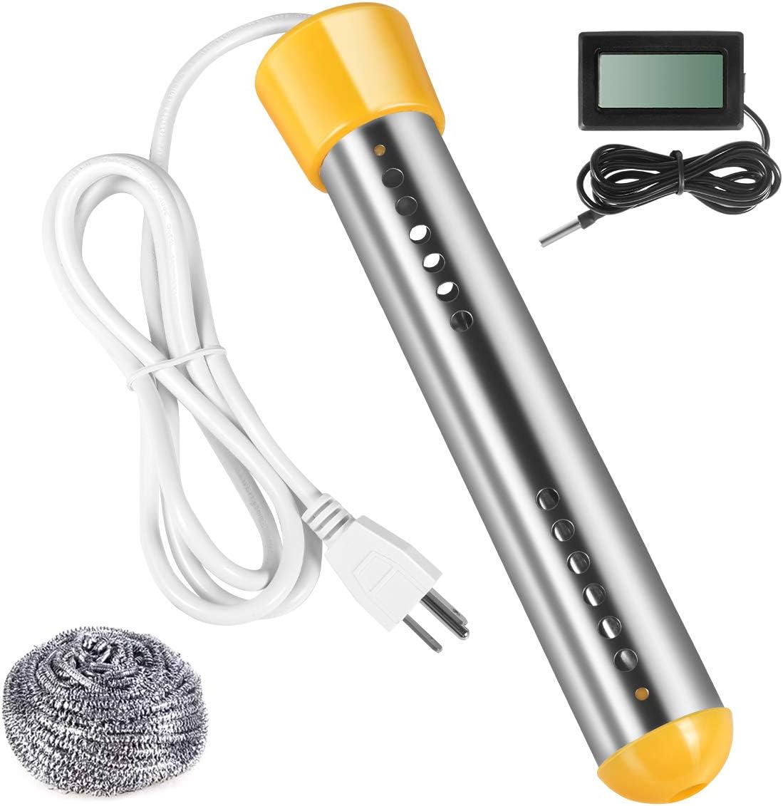 Immersion Water Heater, Stainless Steel Shield and Thermostat Heater