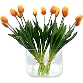 Moderspace 15pcs Artificial Tulips Flowers, Fake Tulips Real Touch, Faux Latex Bouquets, for Party Wedding Home Room Decoration (Orange)